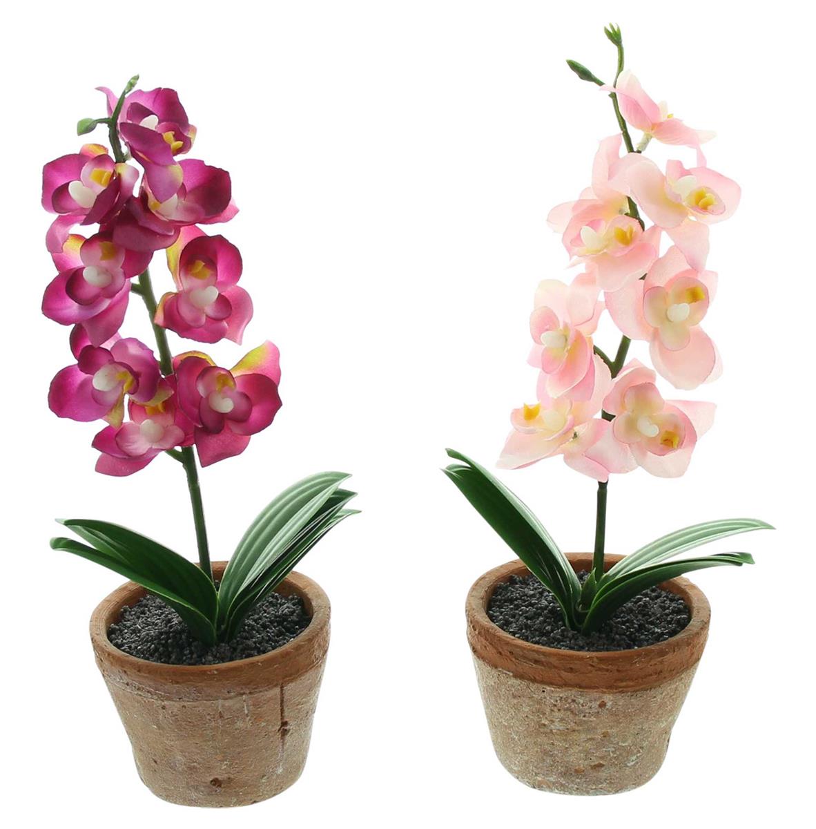 2x Kunstpflanze "Orchidee" mit Topf, Kunstblume 25 cm hoch, knstliche  Pflanzen wie echt, kleine Blumen, Orchideen in rosa und pink