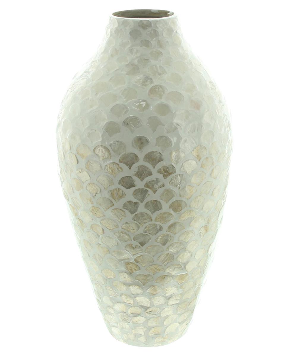groe Dekovase "Capiz" Bodenvase aus Bambus 50 cm hoch, Blumenvase mit  Muscheln, Vase fr Trockenblumen, Grser, ste