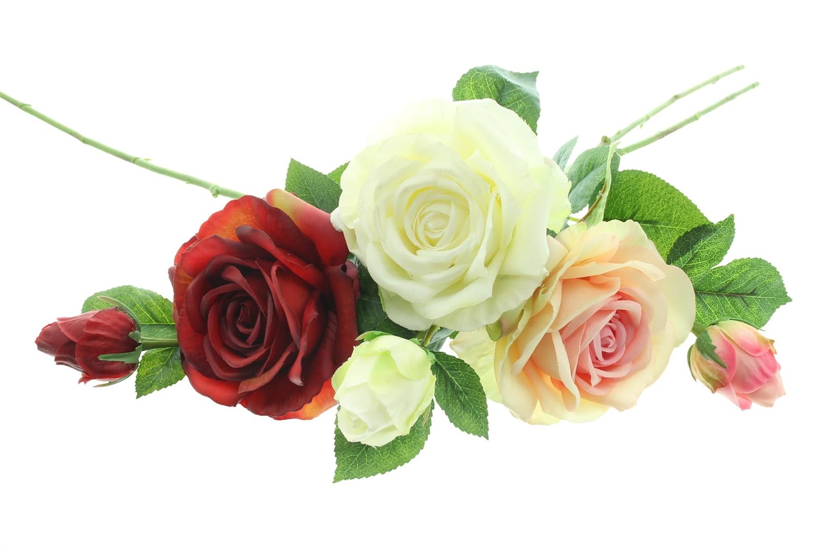 3x Kunstblume "Rosen" 69 cm gro, wie echt, Real Touch Effekt, Kunstblten, knstliche  Rosen mit Stiel, Blten & Knospen, ewige Rose