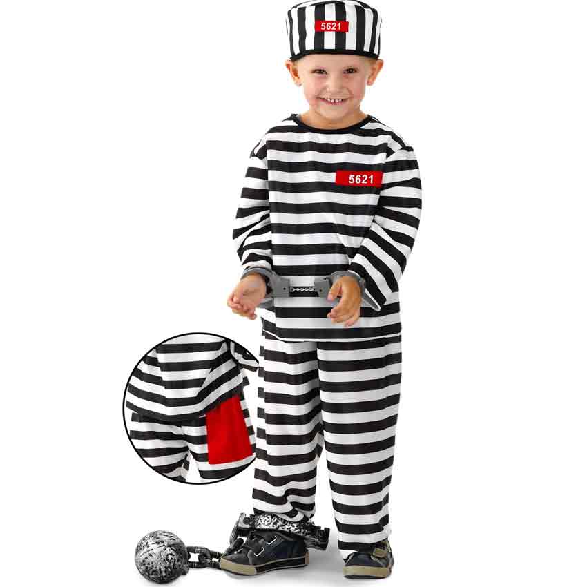 Sträfling Kostüm Anzug Kinder Junge Häftling Gefangener Sträflingskostüm Knast 