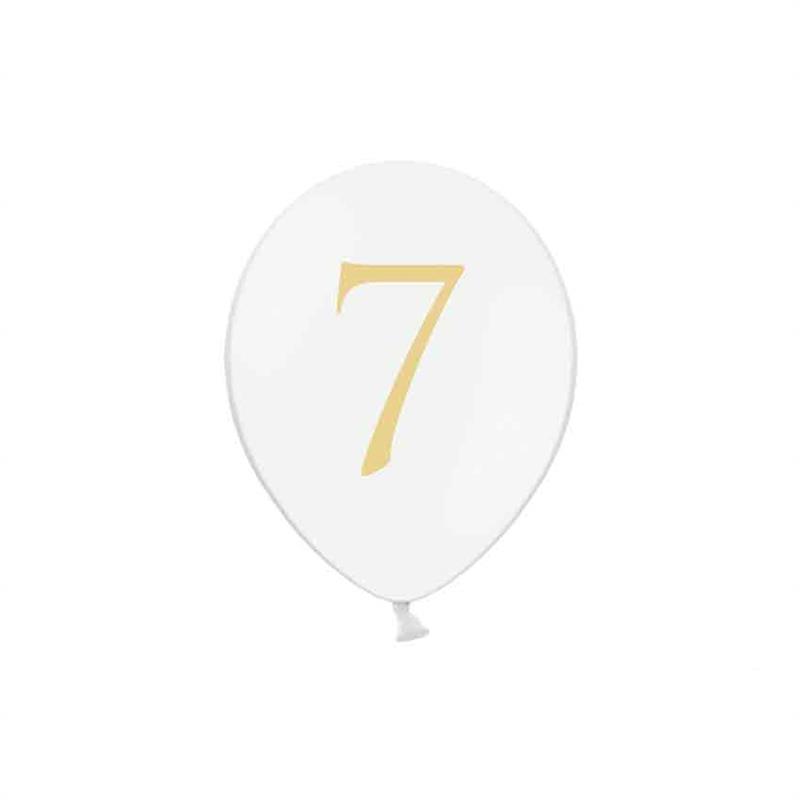 Luftballon weiß mit Druck gold: Zahl 7