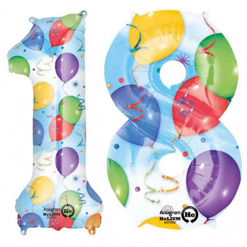Folienballon bunte Ballons & Luftschlangen Zahl 18