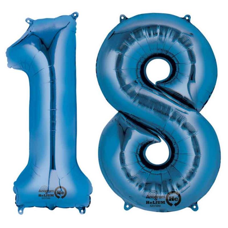 Folienballon blau Zahl 18