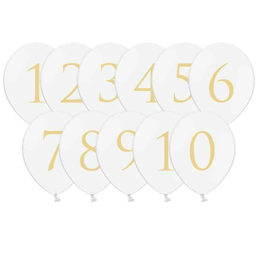 11 Luftballons mit gold Druck Zahlen 0-9 schwarz/ weiß Wunschzahl Raumdeko NEU