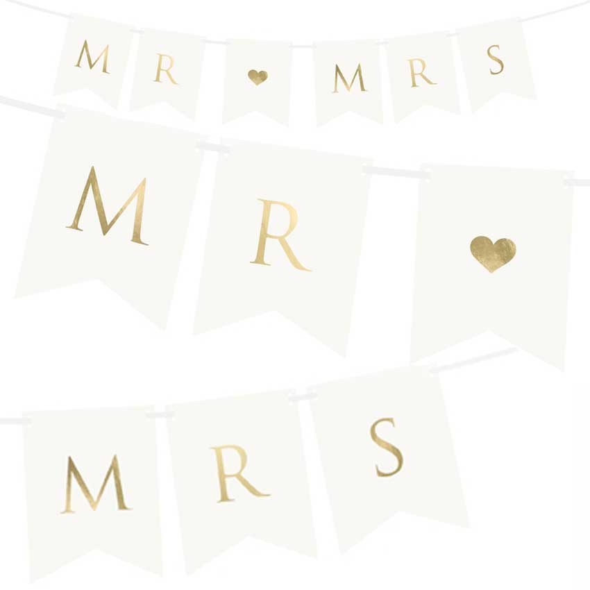 Blumen Bluten Girlanden Banner Girlande Mr Mrs 2 35 M Weiss Mit Goldener Schrift Hochzeitsdeko Mobel Wohnen Visualjuju Com