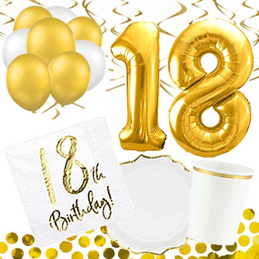 DekoGuru® 18 Geburtstag Set mit Folienballons Zahl 18 Einweg Geschirr und Deko