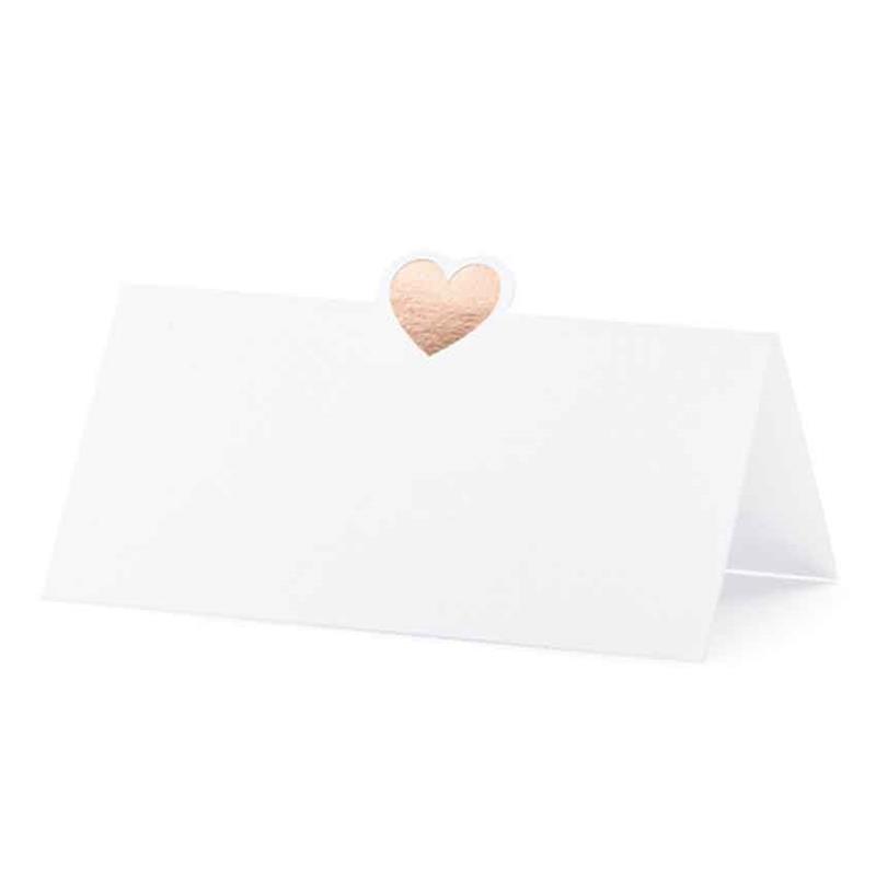 Tischkarten aus weißem Papier mit roségoldenem Metallherz WS10-019R 