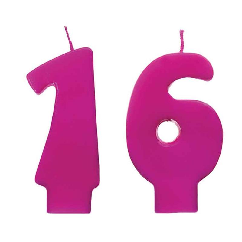 Geburtstags-Kerze pink, Zahl 16