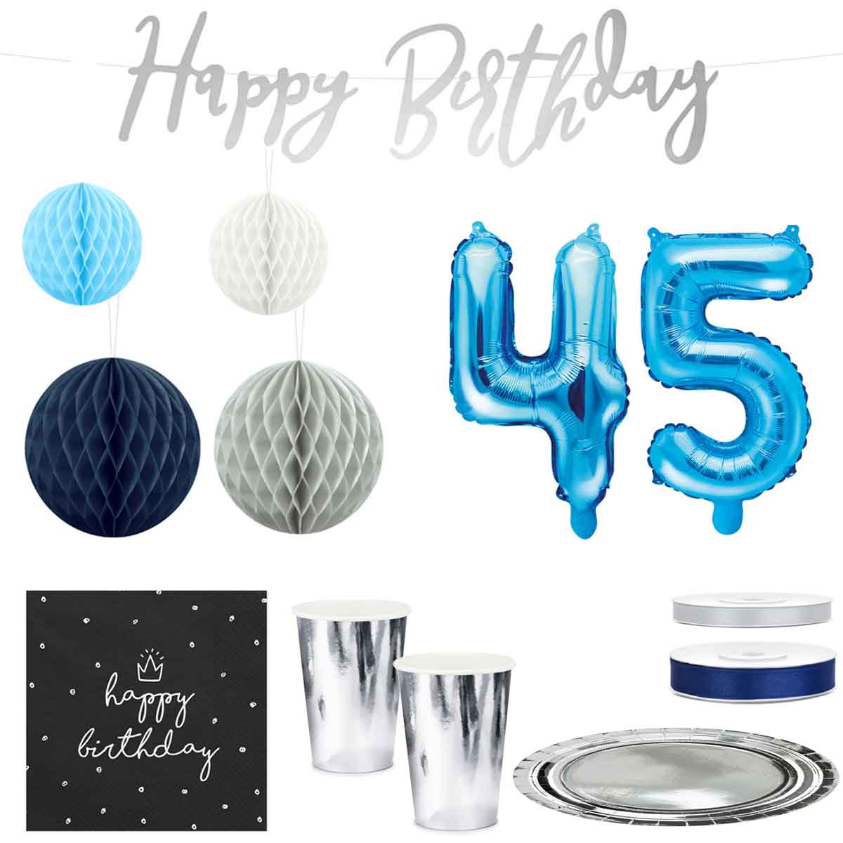 DekoGuru® 18 Geburtstag Set mit Folienballons Zahl 18 Einweg Geschirr und Deko