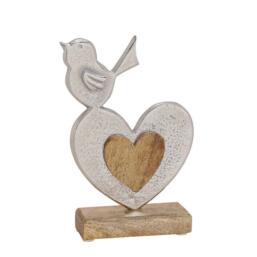 20 cm Hochzeit Heirat Geschenk Vogel Dekofigur Vögel mit Herz Aluminium Holz 