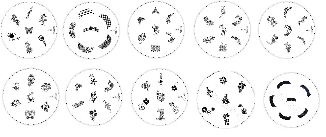 Stamping Schablonen Set M-Serie -- 10x  Schablone mit 68 schönen Motiven