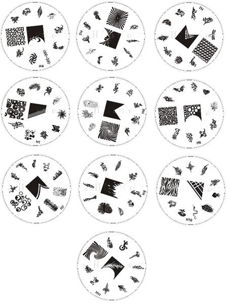Stamping Schablonen Set H-Serie -- 10x  Schablone mit 110 schönen Motiven