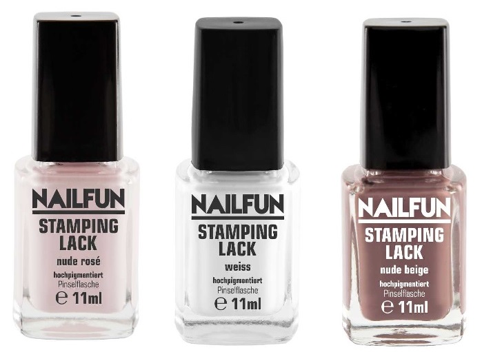 SET - 3 Stück NAILFUN Stampinglack nude rose + weiss + nude beige [3x 11ml]