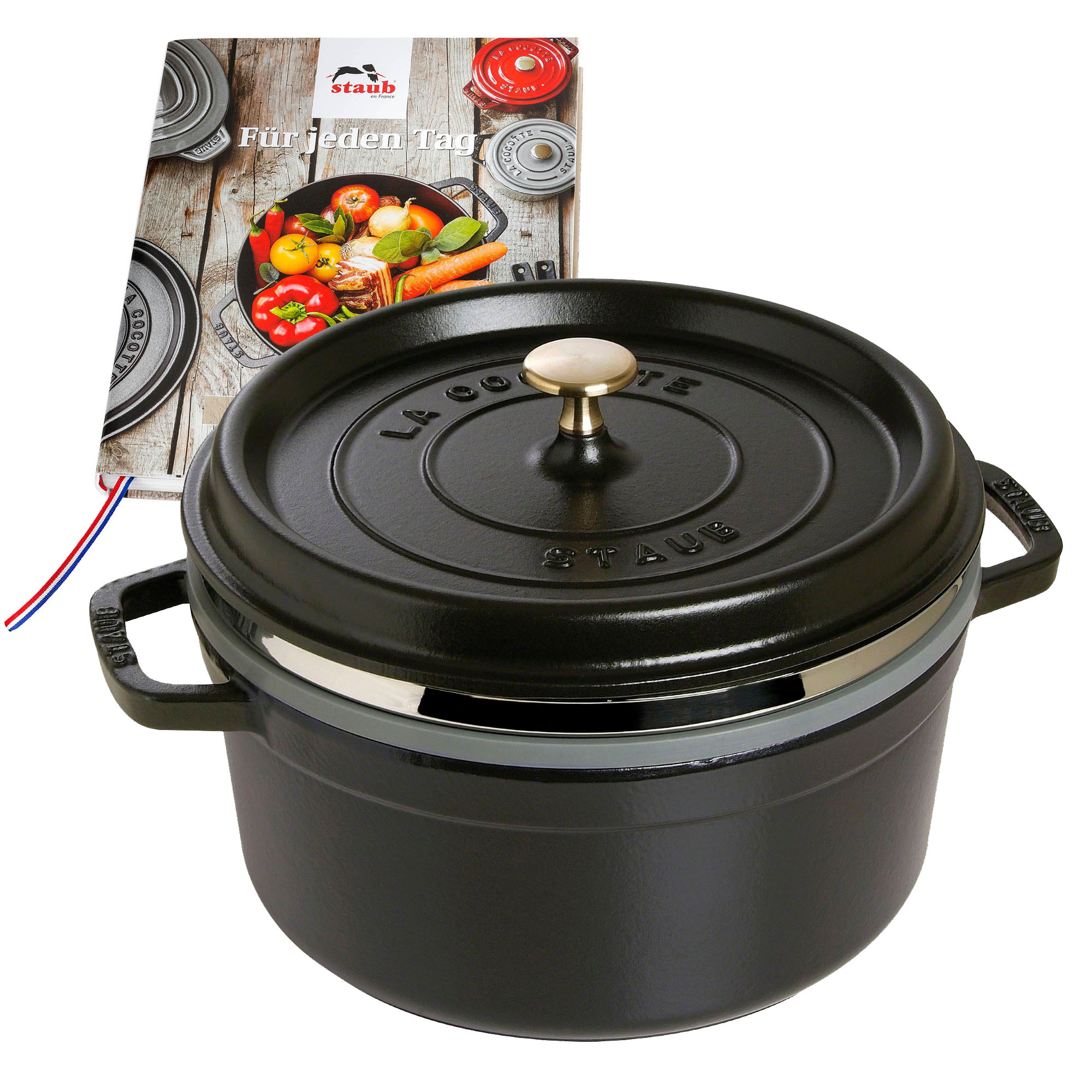 STAUB France Cocotte 26 cm 5,2 Liter mit Dämpfeinsatz Gusseisen