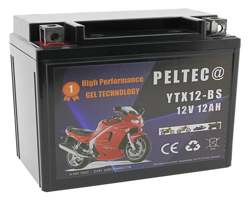 Peltec YTX12-BS Motorrad GEL Batterie 12V 12Ah Akku CTX12-BS Roller Quad