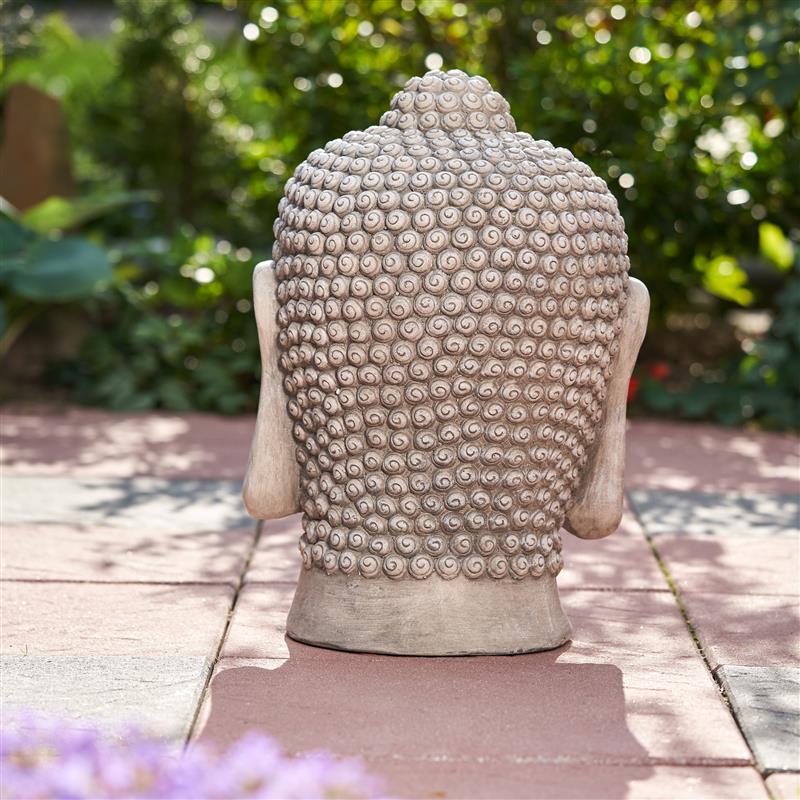 XXL Großer Buddha Kopf 50cm Steinfigur Garten Deko Figur