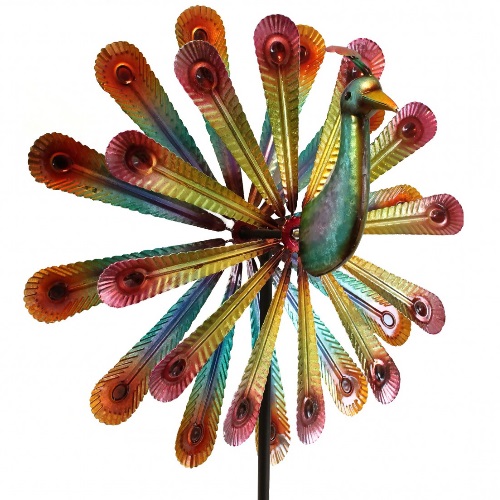 Windspiel Windrad Pfau Metall doppelläufig Garten Deko 52 x 31,8 x