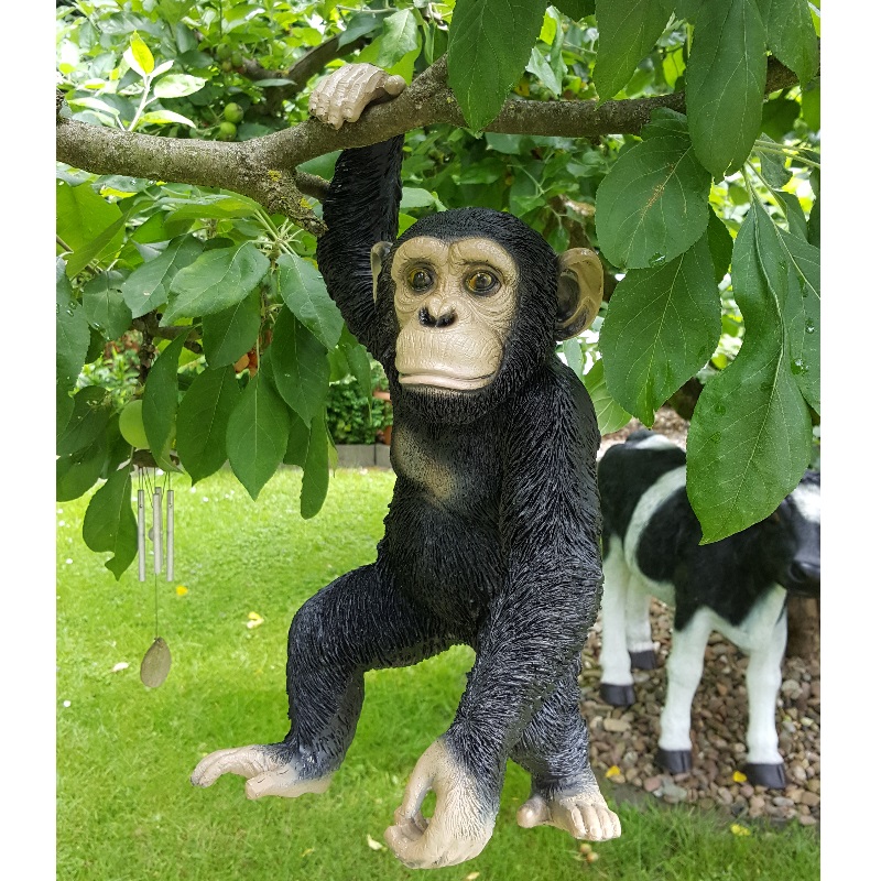 Deko Figur Schimpanse 40cm, Polyresin Skulptur Affe In/Outdoor Garten