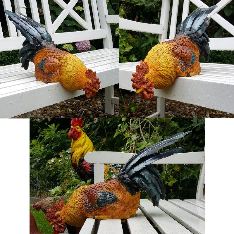 DekoFigur HAHN Huhn Kantensitzer Kantenhocker Garten Deko lebensecht