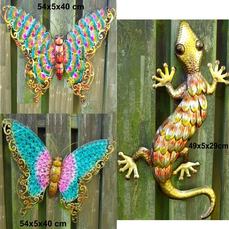 3d Wanddeko Schmetterling Eidechse Metall Farbig Garten Haus Deko