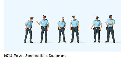 Preiser 10743 Polizei Sommeruniform Deutschland Figuren H0 1:87