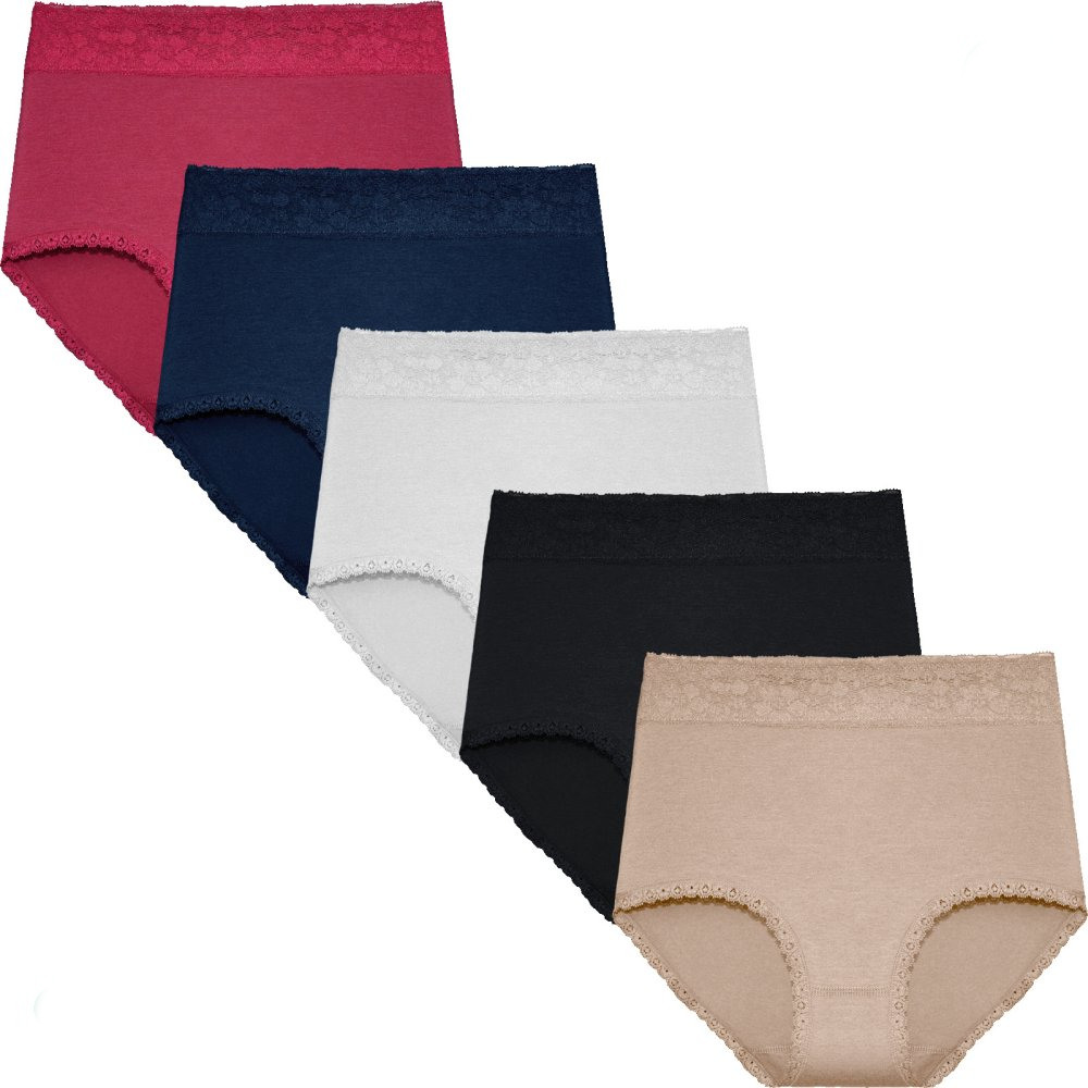 Lot of 5 ladies' knickers underpants high waist organic cotton high waist 9083 - Picture 2 of 4
