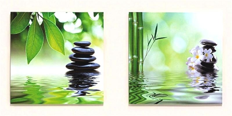 2 er Set Wandbilder Bambus Steingarten Orchidee Bilder je 40 x 40 cm Feng Shui