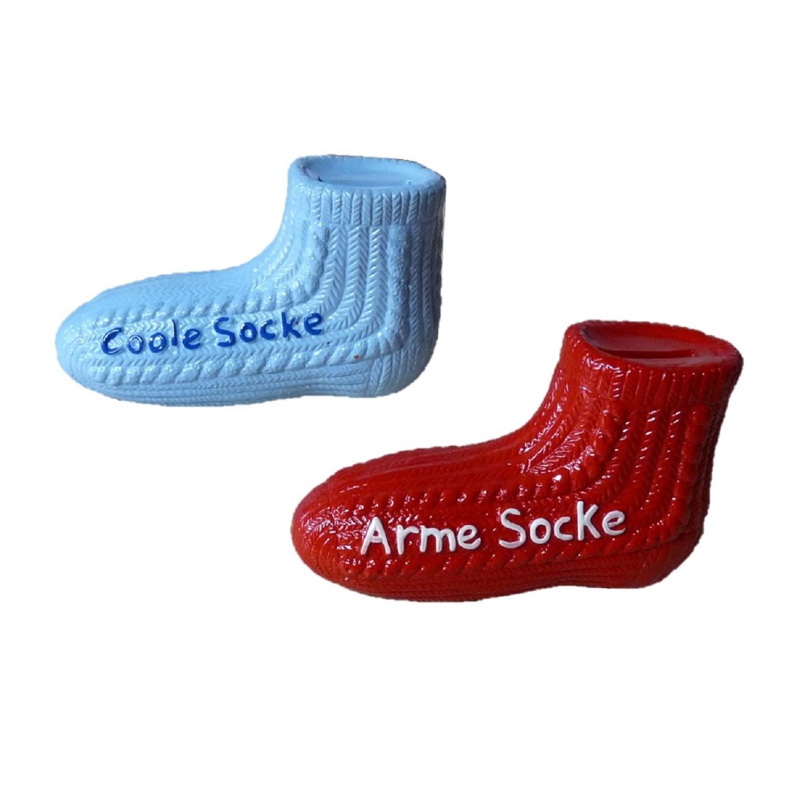 Witzige Spardose Coole Socke 10 x 16 cm Sparbüchse in Hellblau Geldgeschenke 