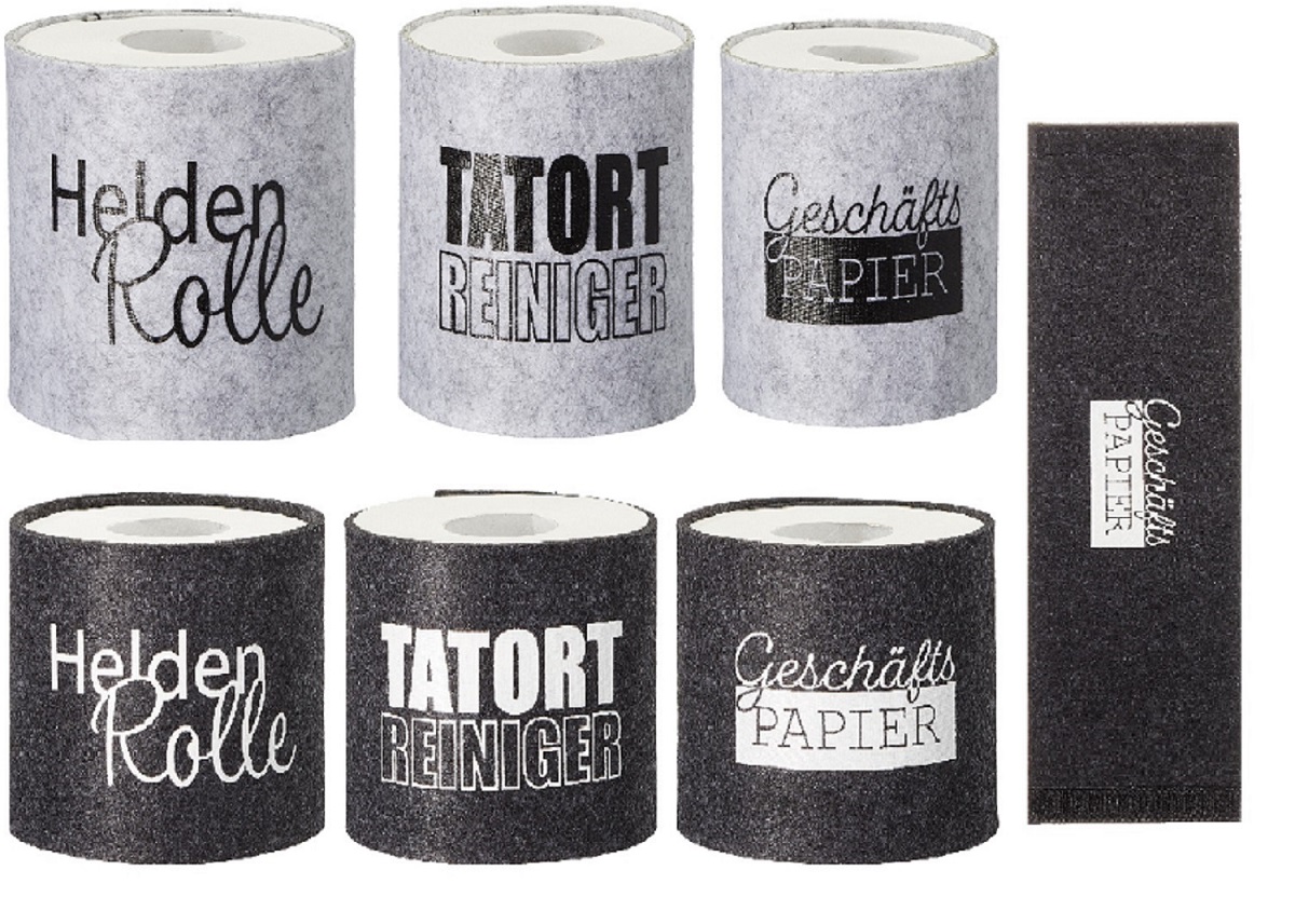 Geschenkidee witzige Toilettenpapier Banderole mit Sprüchen Filz grau/schwarz 