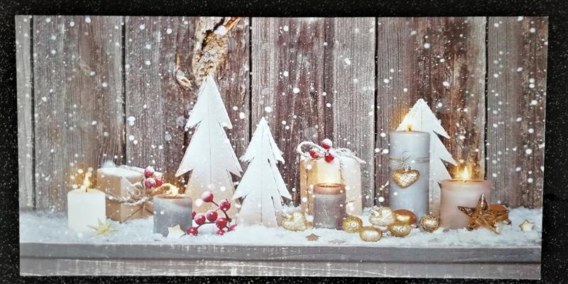LED Wandbild leuchtet 5 Kerzen 60 cm x 30 cm Winter Weihnachten Sterne