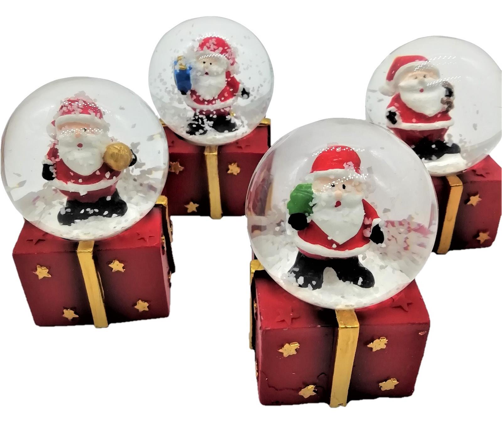 4 Stück Schneekugeln mit LED Licht Ø 4 cm Nikolaus Weihnachten Batteriebetrieben