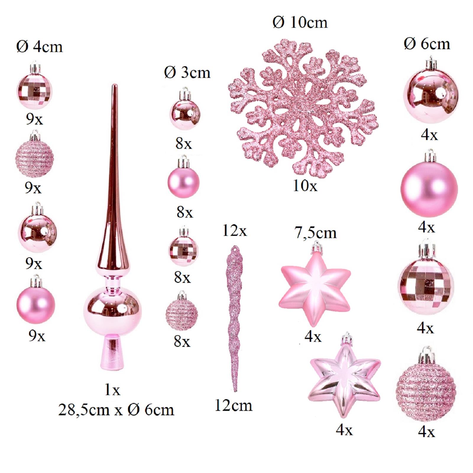 115er Set Weihnachtskugeln Rosa