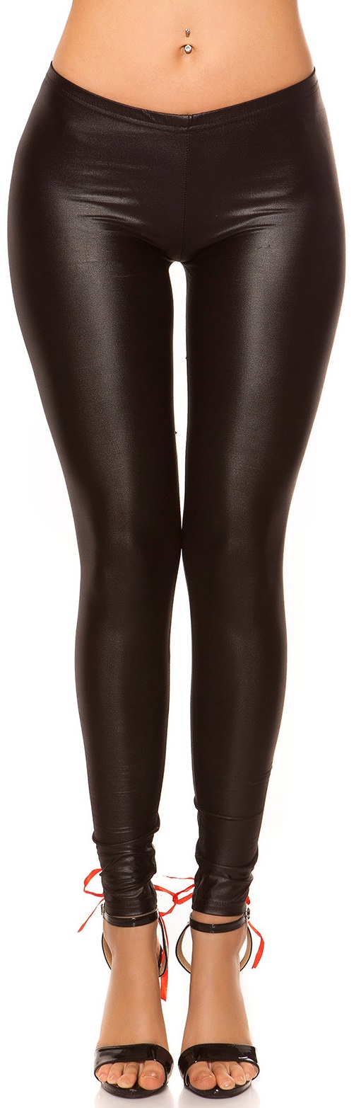 Wet Look Leggings With Lacing Back  Size S-Xl  Leggings -2735