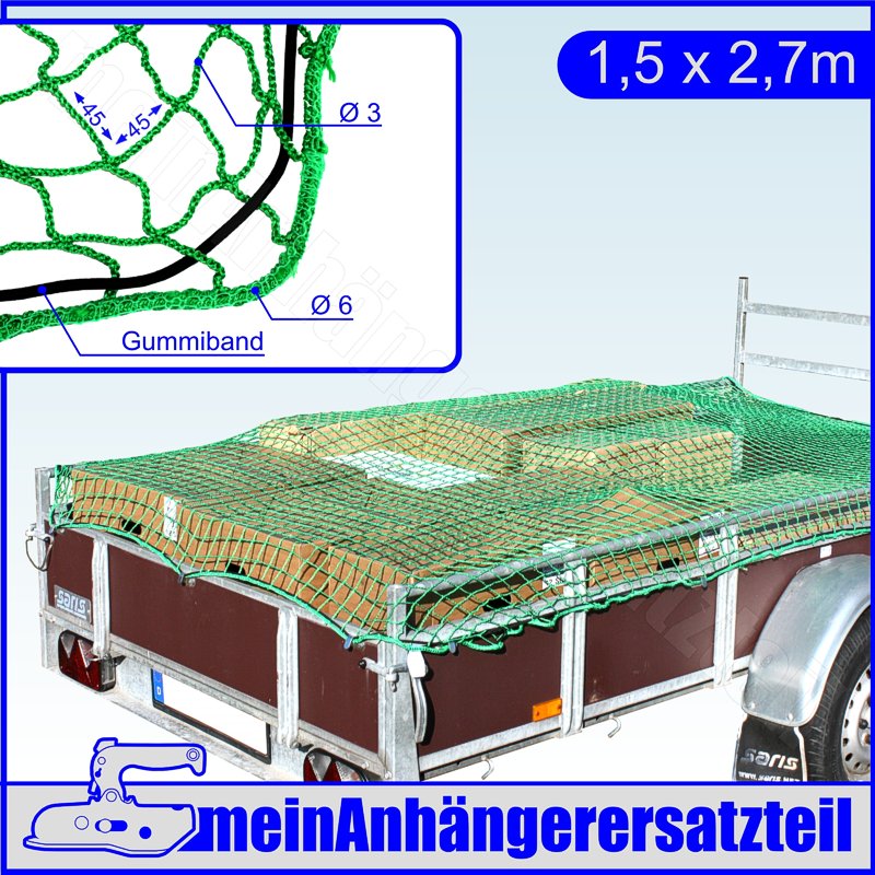 Anhängernetz Abdecknetz mit Expanderseil für Pkw Anhänger 2 x 3m 