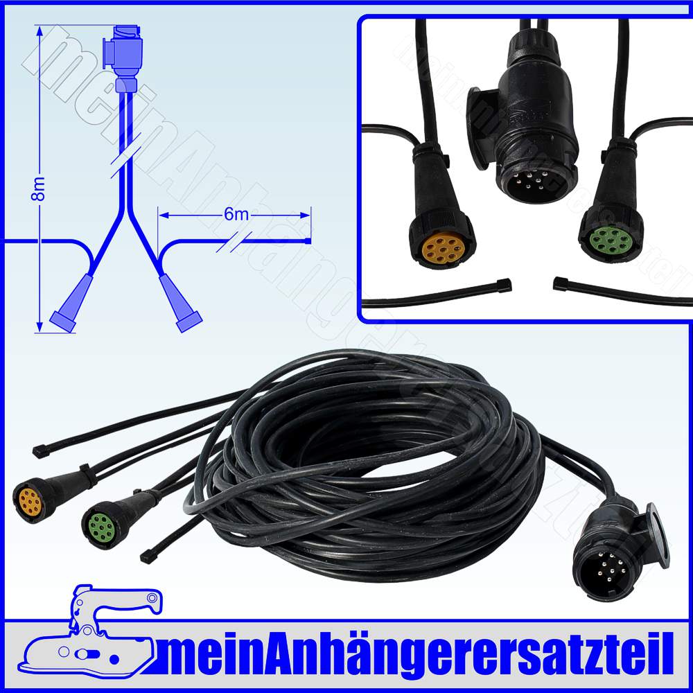 Kabelsatz Multipoint 13-polig, 5 m, 2 x Abgänge Steckverbinder für Pkw-Anhänger  Kabelsatz Multipoint Kabelbaum