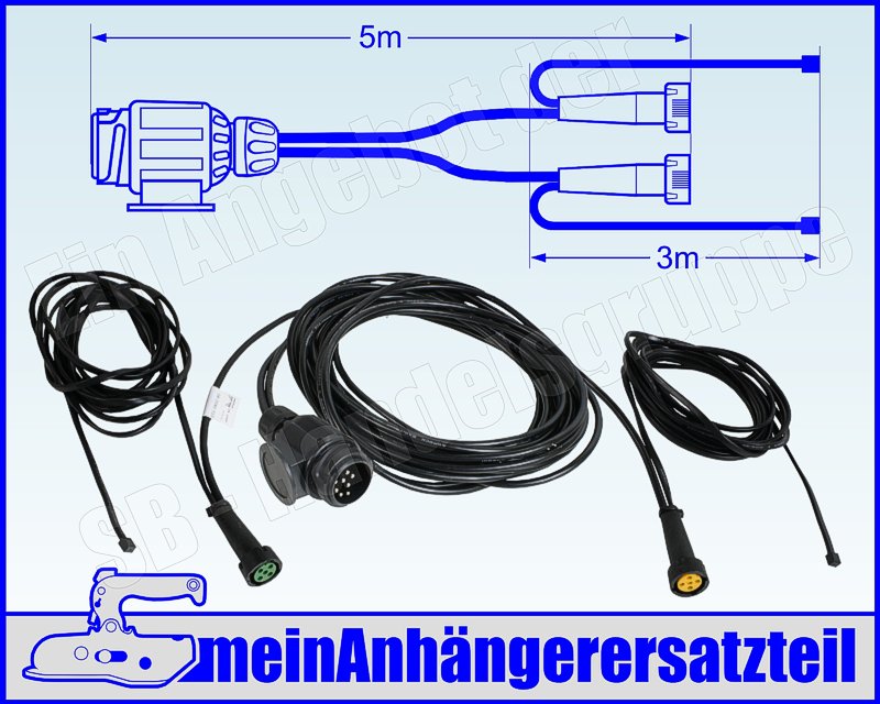12V Kabel für Anhänger 13 poliger Stecker 5m Kabel li/re 5 polig + 4m Kabel  für Begrenzungsleuchte Aspöck