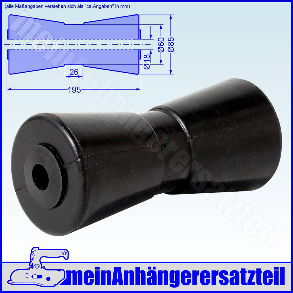 17,5 mm Bohrung für Bootstrailer 4er-Set Kielrolle Trailerrolle Gummi 200 mm 