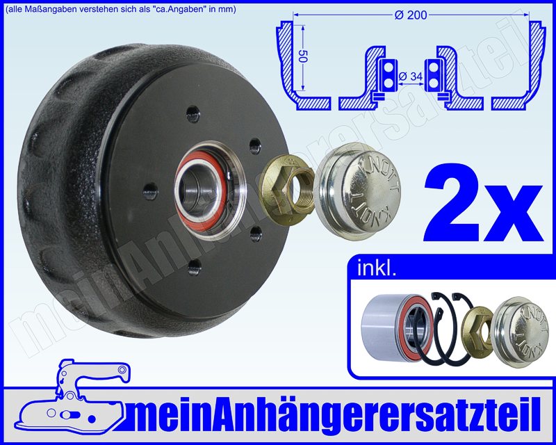 2x ALKO Bremstrommel 586450 Bremstyp Radbremse 2051 200x50mm 5x112mm inkl.  Lager