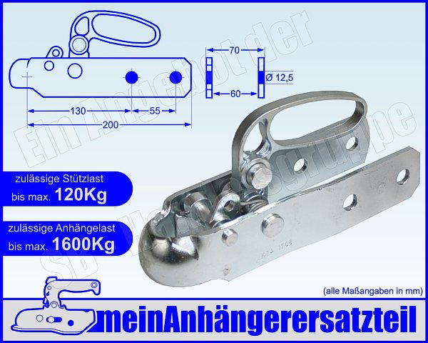 Zugkupplung 4-Kant Zugkugelkupplung Zugmaul AHK 60 mm Mit DEKRA Prüfsiege 