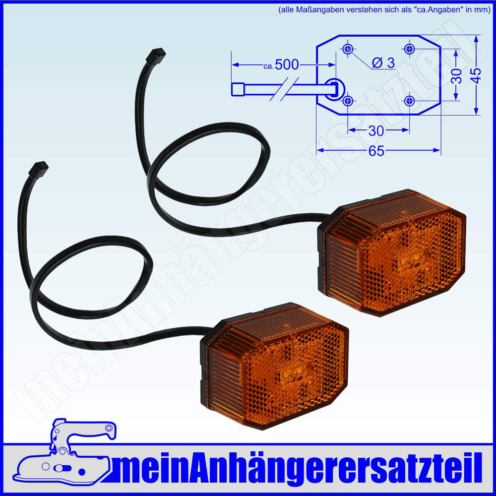 2x Aspöck Flexipoint LED Seitenmarkierungsleuchte mit 0,8m DC Kabel - gelb