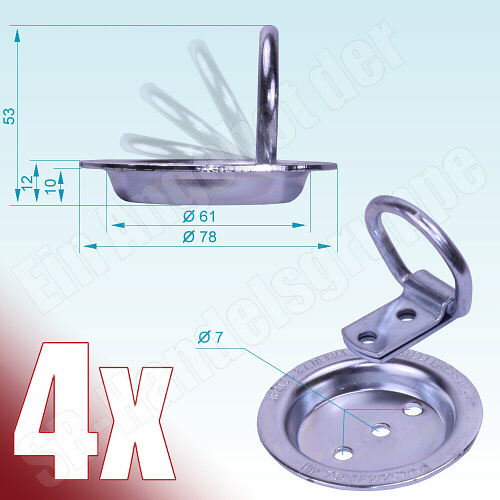 4x Zurrösen Zurrmulden zum Einbau 250kg 250daN für Spanngurte