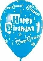 Ballons R12 Premium Kristall gemischte Farben mit Schriftzug: Happy Birthday, ru