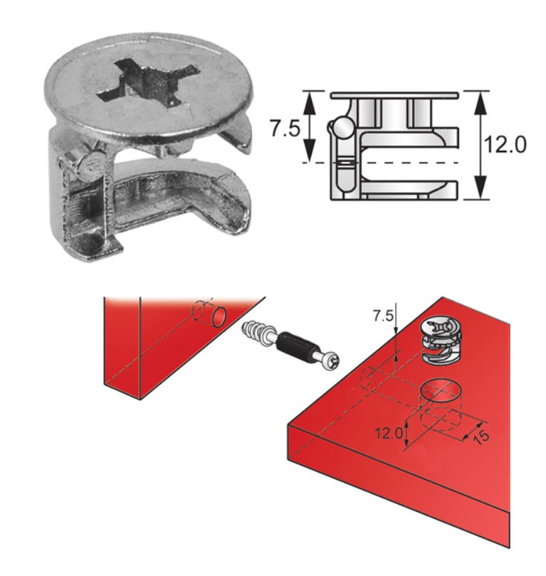 Exzenter Schrankverbinder Höhe 12mm Verbindungsbeschlag für Schrank 10