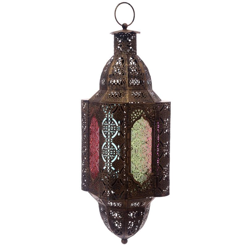 Orientalische Laterne Goldeffekt  marokkanischer Stil Laubsägearbeit hängend