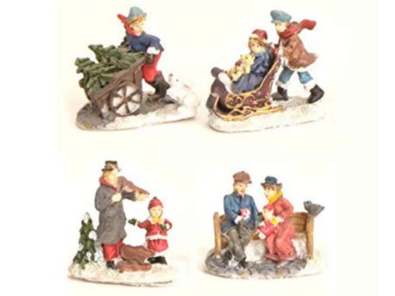 2er-Set Weihnachtliche Miniatur-Figuren Winterwelt-Szenen aus Poly
