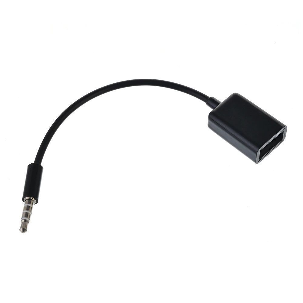 3.5mm Male AUX Audio Stecker zu USB Female Adapter OTG Kabel Auto KFZ Schwarz
