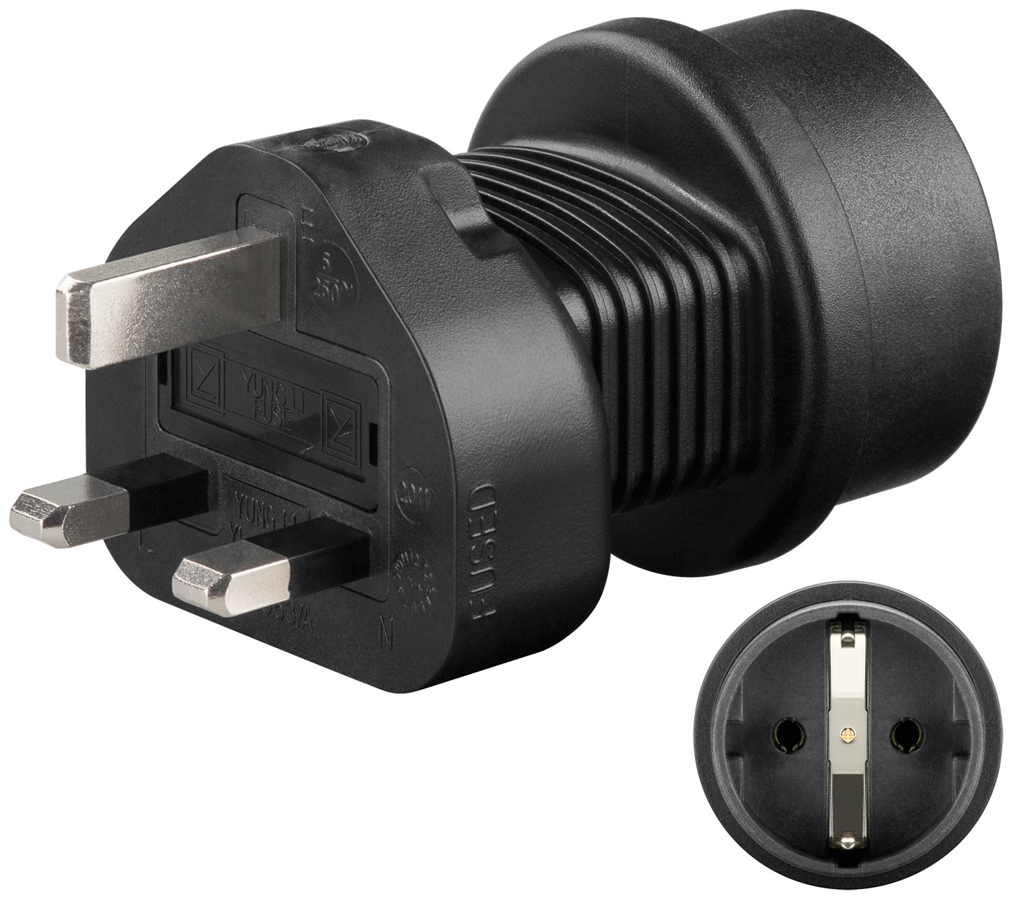Reisestecker Adapter Schuko Buchse F CEE 7/4 > UK Stecker England 3pin