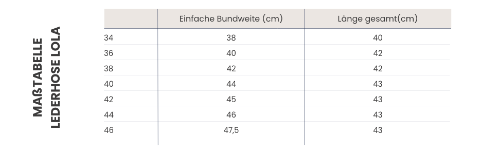 Maßtabelle