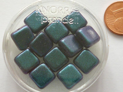Glas Perlen Quadrat 8x8 mm  blau Metallic zum Basteln 12 Stück