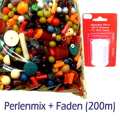 Perlenmix ca 150 bunte Plastikperlen und Perlenschnur 200m zum Basteln